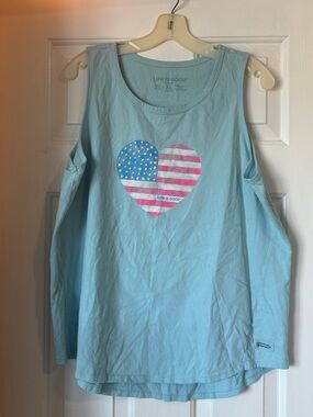 Life Is Good Baby Blue Tank with Heart Flag Graphic